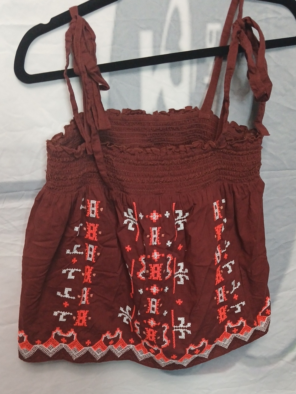 Anthropologie Rust Red Embroidered Tie-Strap Camisole